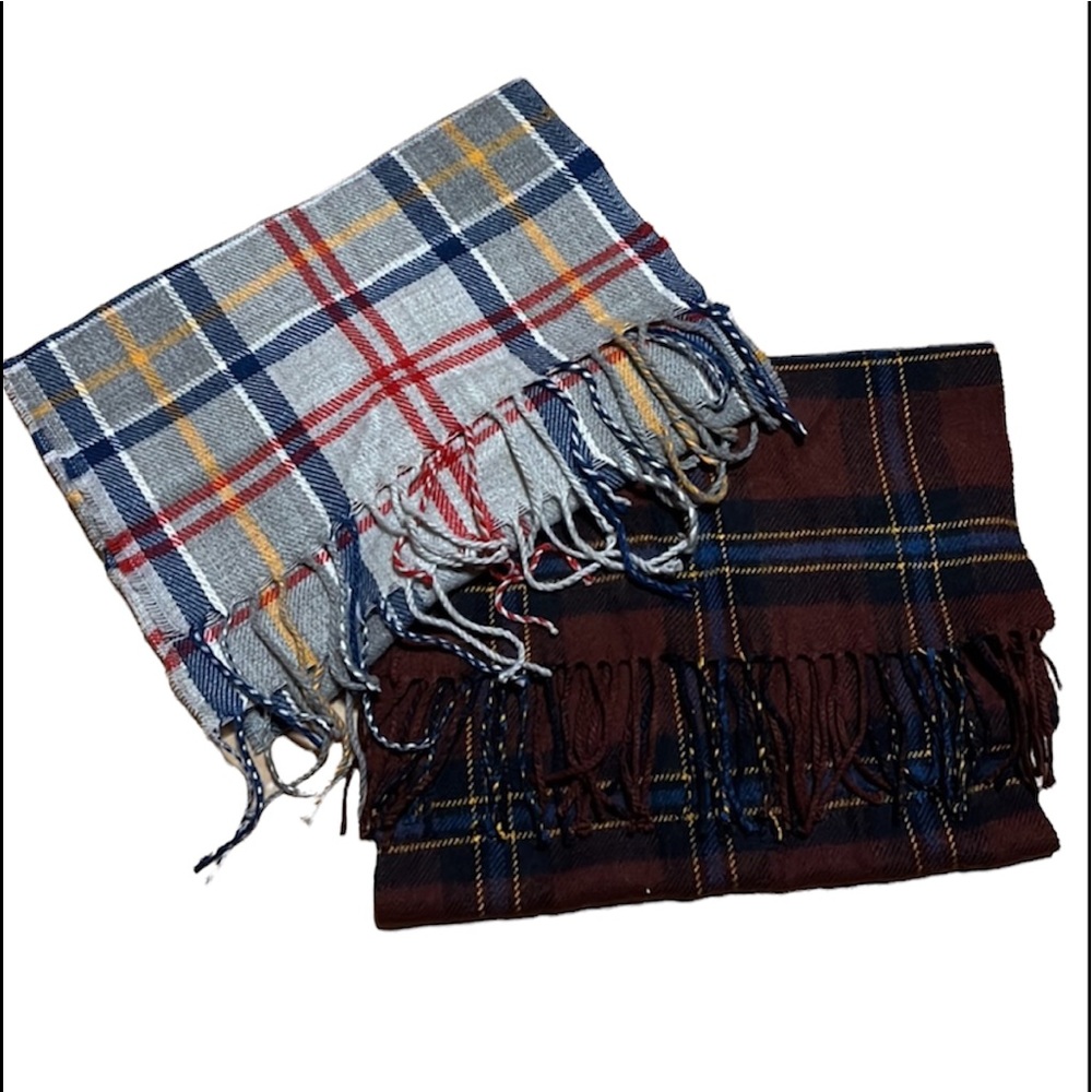 NWOT 2-MENS TEXTURED FLANNEL SCARF FRINGED BOTTOM GEOMETRIC PATTERN 67”x 13”